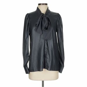 By Malene Birger Charcoal Gray Silk Trimmed Tie-Neck Pinelia Blouse. EU 36/US 6.